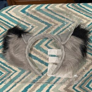 Gray and Black Furry Headband